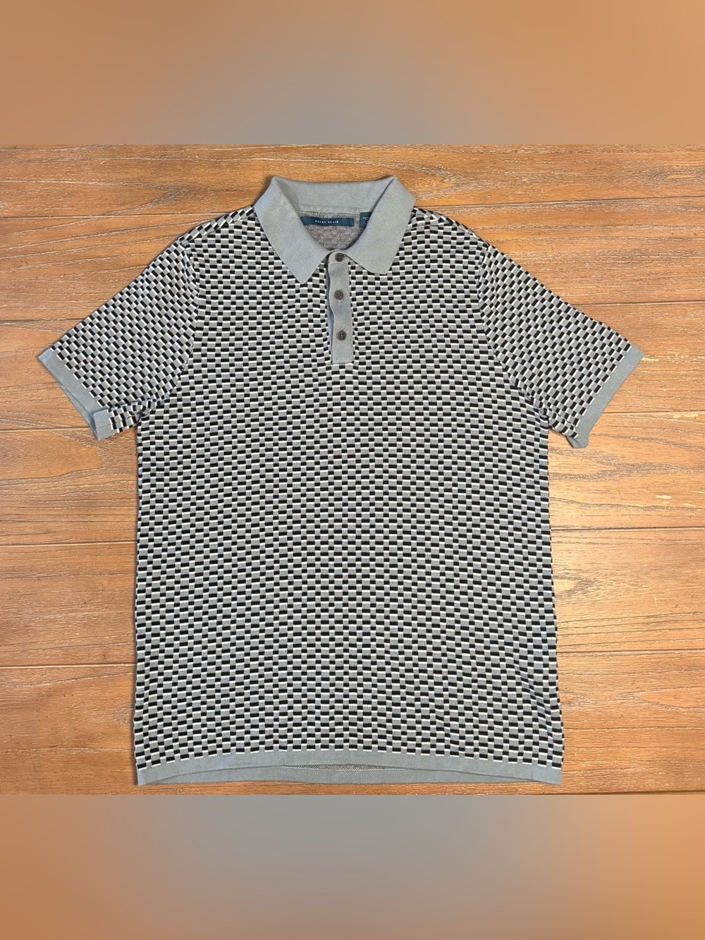Perry Ellis Black and White Textured Short-Sleeve Polo